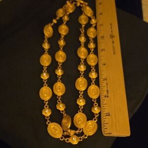 Elegant Gold Medallion Necklace With Rhinestones. Single Or Double strand.